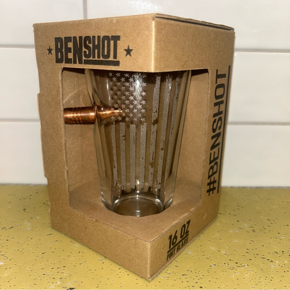 Original BenShot Bulletproof Patriotic Beer Water Stein Glass w/ Real 308 Bullet